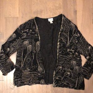 Chico’s open front sheer embroidered jacket